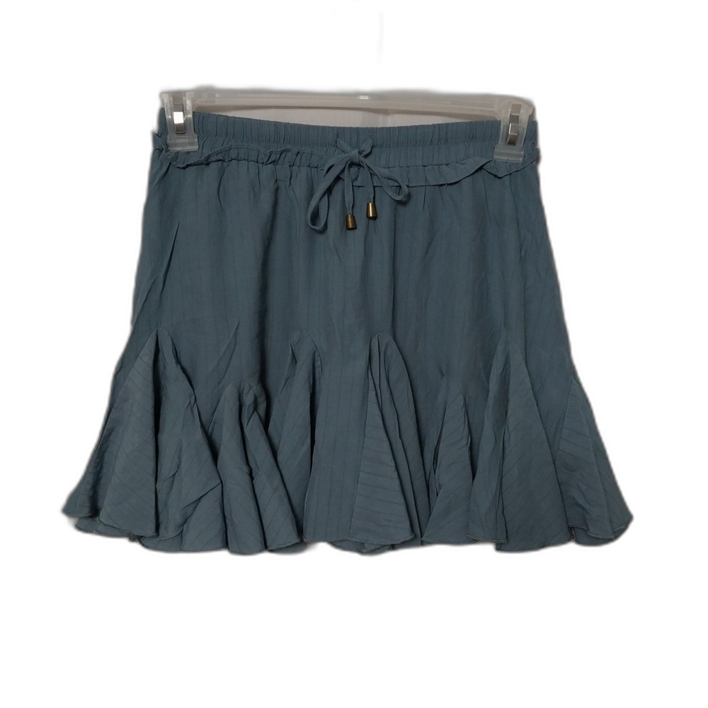 How Very Loved skirt Womens Medium blue gray mini swing embroidered stripes Y2K